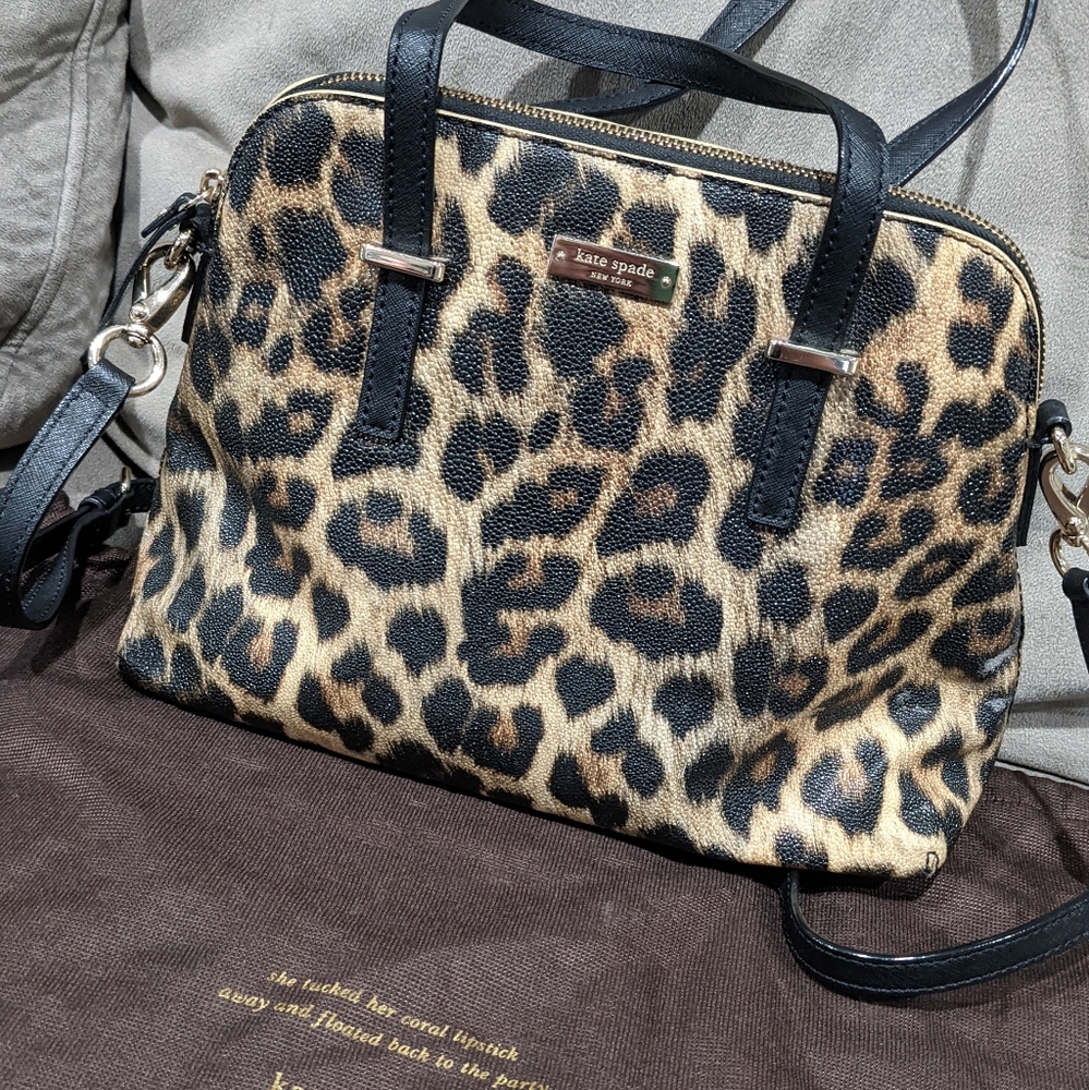 Kate Spade Leopard Print Satchel Bag w/ duster bag